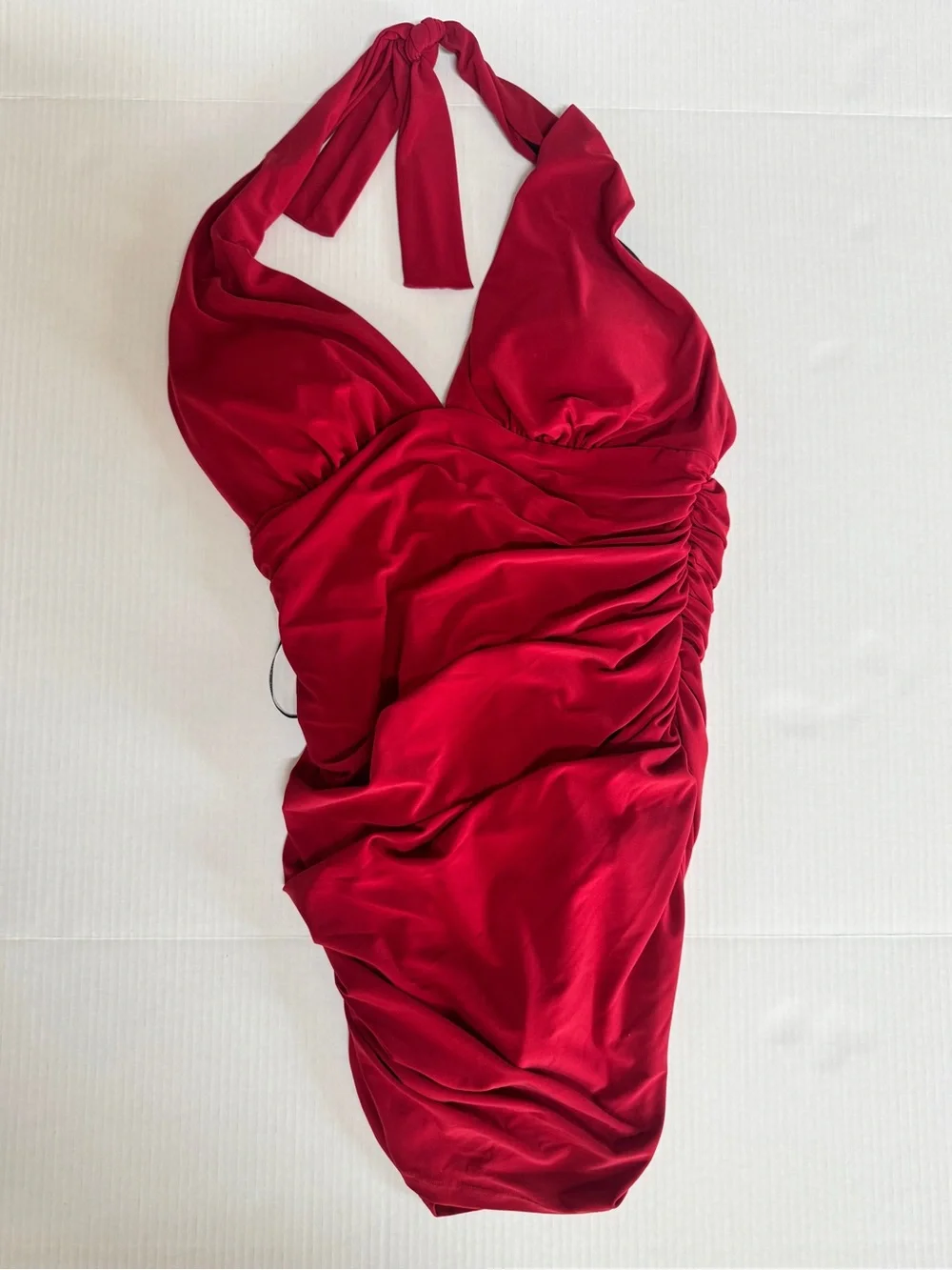 NWT Magicsuit "Yvonne" Crimson Red Ruched Halter swim dress one piece sz 14 - Picture 5 of 12